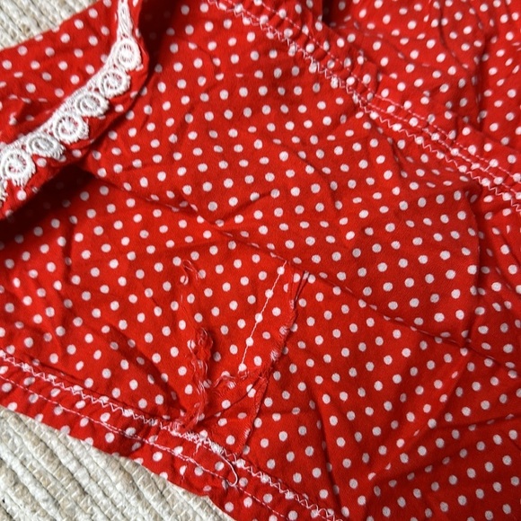 0-3m Vintage baby girl polka dot white&red long sleeve dress with lace trim - Picture 4 of 8